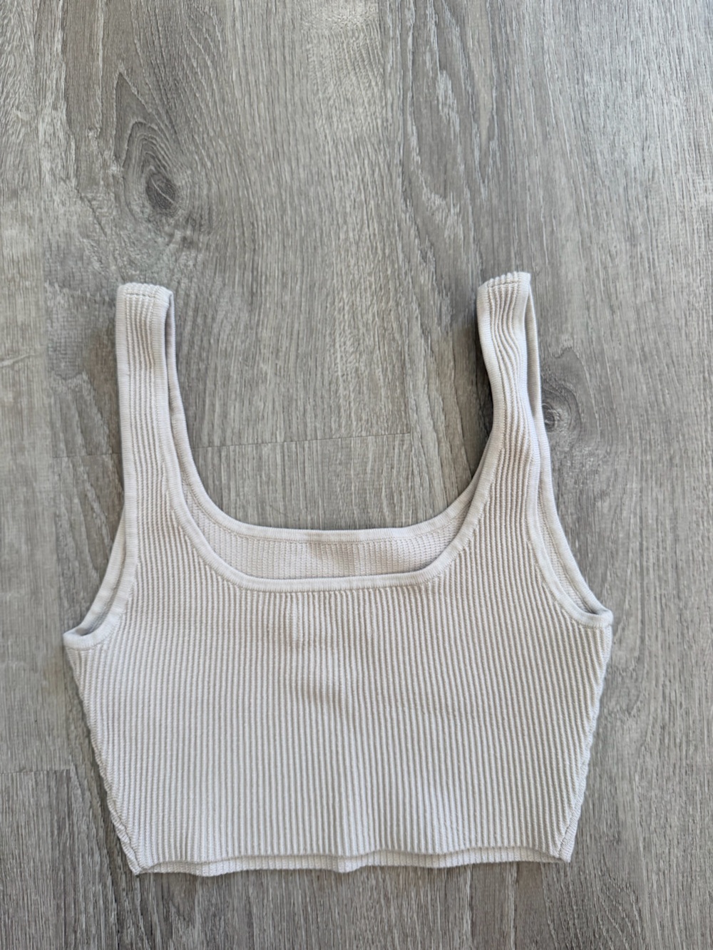 Babaton Ribbed Square-Neck Tank Top in Light Beige